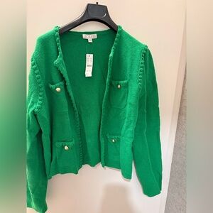 J. Crew Odette Lady Sweater Jacket in Cotton Blend Boucle’.  Size XL. New.